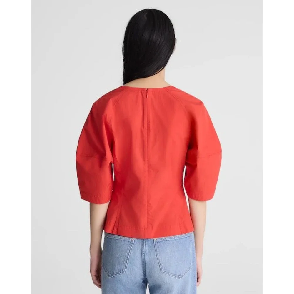 Madewell NWT Women Red V-Neck Puff Sleeve Cotton Poplin Top NZ527 Size 8
